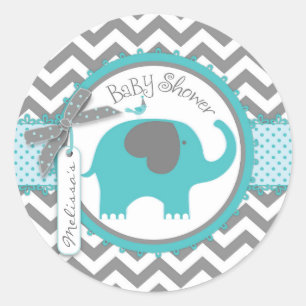 Sticker Rond Turquoise Elephant Boy Chevron Imprimer Baby showe