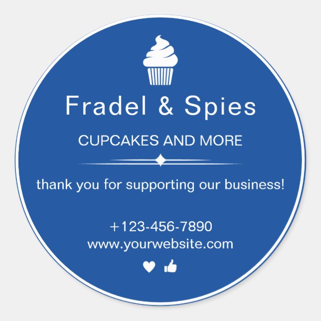 Sticker Rond Turquoise et blanc Simple Cupcake Business (Devant)