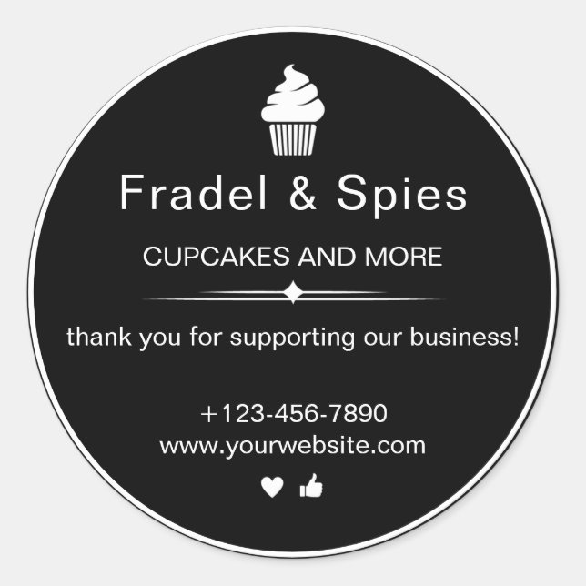 Sticker Rond Turquoise et blanc Simple Cupcake Business Noir (Devant)
