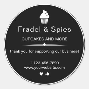 Sticker Rond Turquoise et blanc Simple Cupcake Business Noir