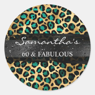 Sticker Rond Turquoise et Gold Foil Leopard 60 & Fabulous