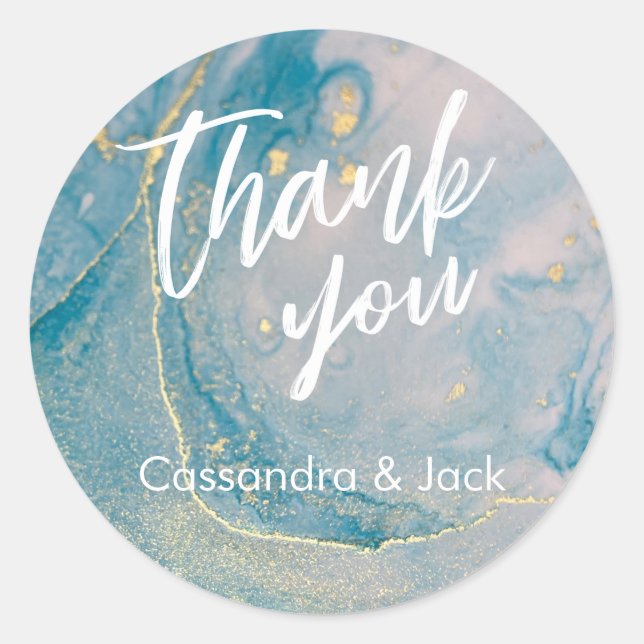 Sticker Rond Turquoise et or Liquide Art Abstrait Main Décontra (Devant)