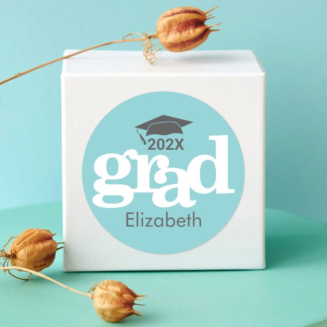 Sticker Rond Turquoise Graduation Gras Typographie Simple Moder (Créateur téléchargé)