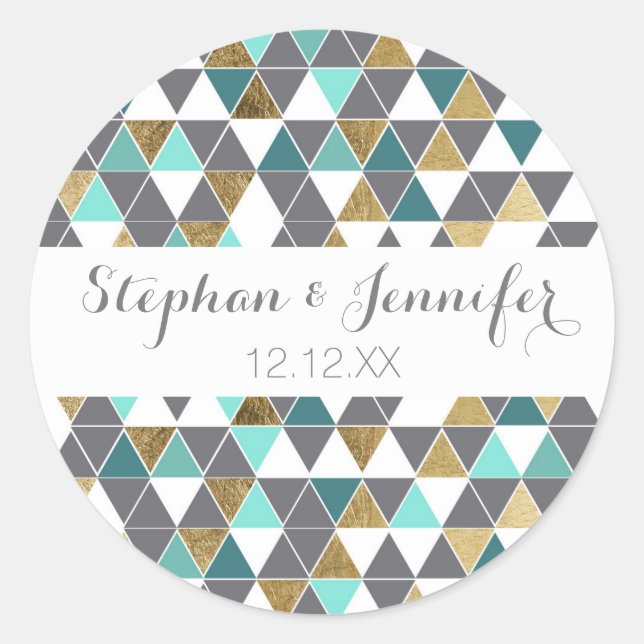 Sticker Rond Turquoise gris moderne et triangles or Faux (Devant)