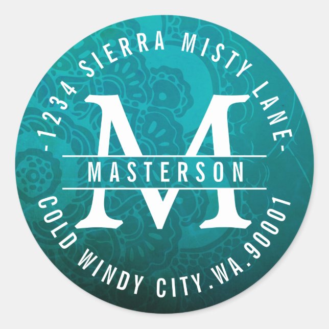 Sticker Rond Turquoise Mandala Zen Circle Adresse de retour (Devant)