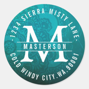 Sticker Rond Turquoise Mandala Zen Circle Adresse de retour