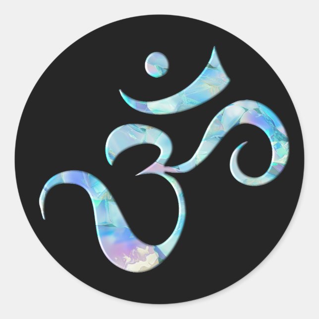 Sticker Rond Turquoise Marbré Om (Devant)