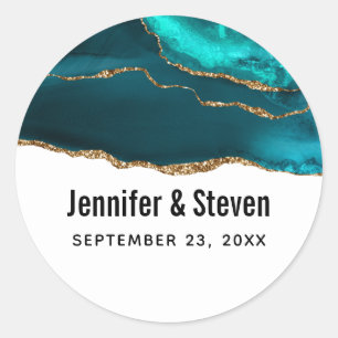 Sticker Rond Turquoise moderne & Gold Agate Abstrait Mariage