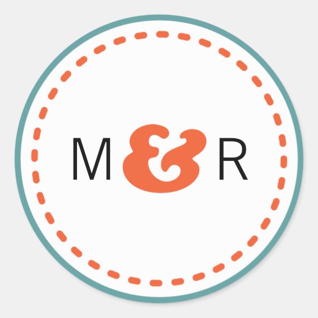 Sticker Rond Turquoise moderne & Orange Chevron & Lovebirds Mar (Devant)