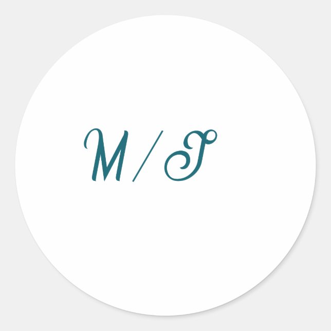 Sticker Rond Turquoise monogramme nom de couple de mariés simpl (Devant)