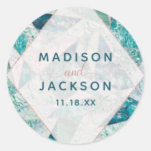 Sticker Rond Turquoise Mosaïque marbre triangles Monogramme Mar