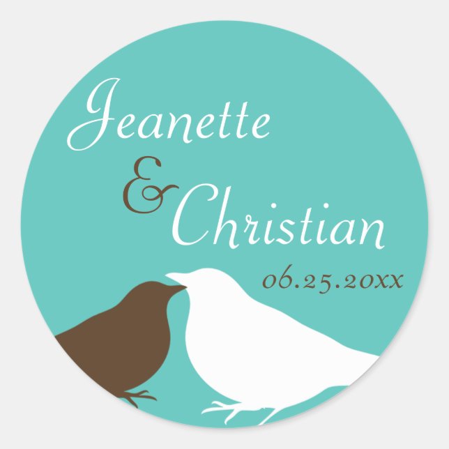Sticker Rond Turquoise paire bleue inséparables mariage faveur  (Devant)