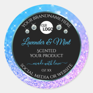 Sticker Rond Turquoise Parties scintillant violet noir Étiquett