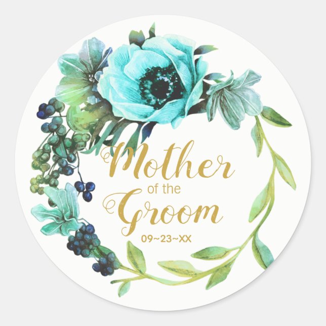 Sticker Rond Turquoise Peony Wreath Mère de la chambre ID456 (Devant)
