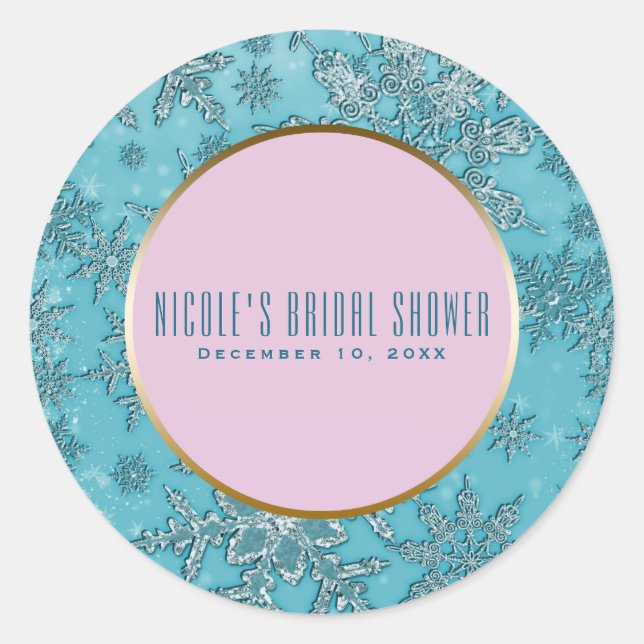 Sticker Rond Turquoise Pink Snowflakes Pink Winter Wonderland F (Devant)