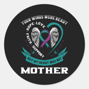 Sticker Rond Turquoise Purple Ruban Ailes Suicide Sensibilisati
