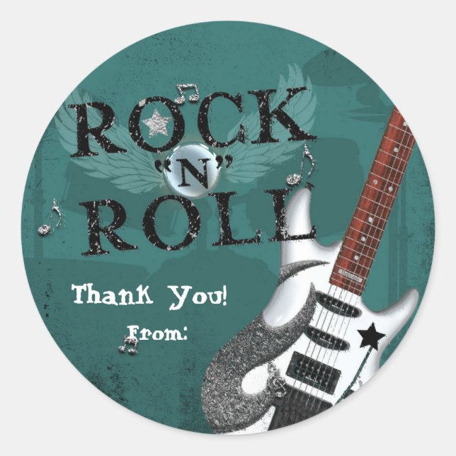 Sticker Rond Turquoise Rock N Roll Star Anniversaire Fête Événe (Devant)