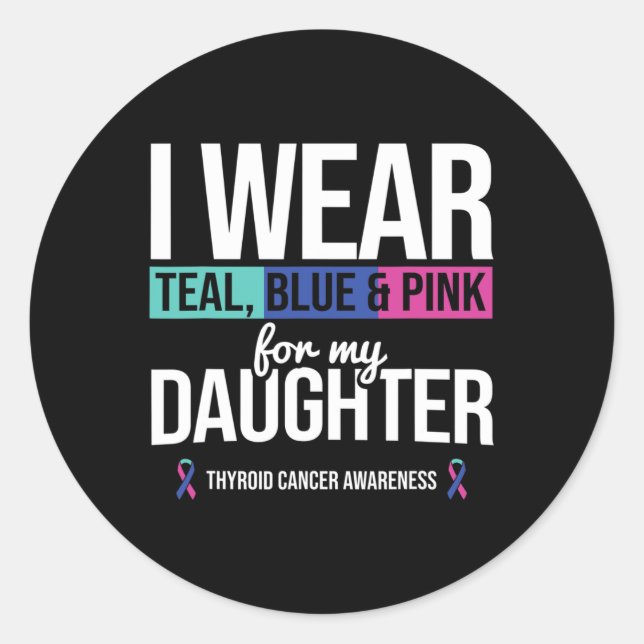 Sticker Rond Turquoise Rose Bleu Pour Fille Thyroïde Cancer (Devant)