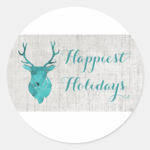Sticker Rond Turquoise Russe Aquarelle Deer Holiday
