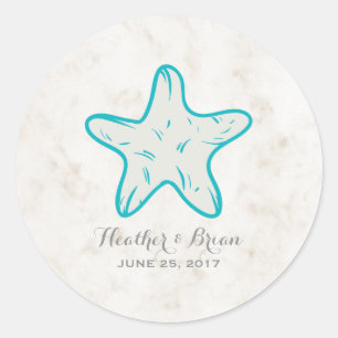 Sticker Rond Turquoise Rustic Starfish Mariage