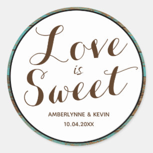 Sticker Rond Turquoise Rustic Wood Love is Sweet
