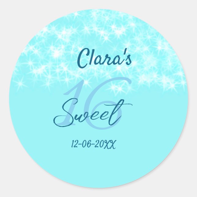Sticker Rond Turquoise sarcelle agate doux 16 anniversaire ajou (Devant)