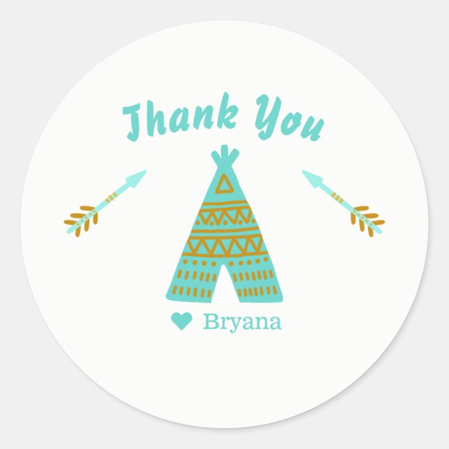Sticker Rond Turquoise Sarcelle Or Fête Préférée Tepee d'Annive (Devant)