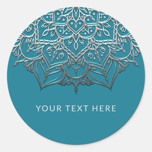 Sticker Rond Turquoise & Silver Mandala Elegant Minimal Mariage (Devant)