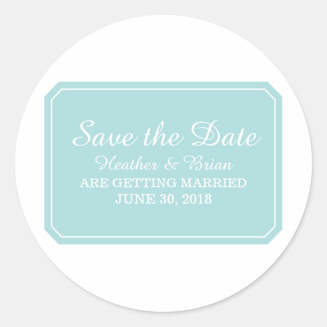 Sticker Rond Turquoise Simply Elegant Enregistrer la date (Devant)