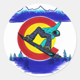 Sticker Rond Turquoise snowboarder Colorado drapeau symbole aut