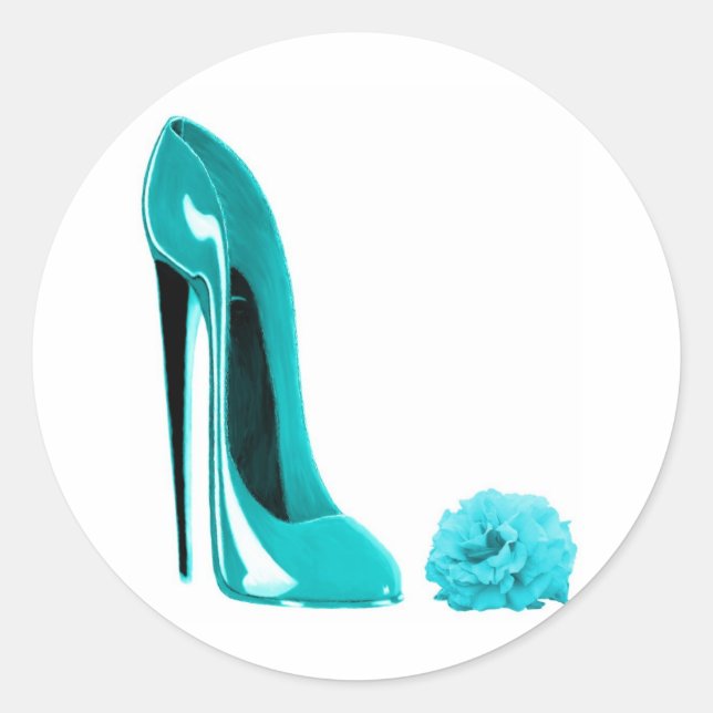 Sticker Rond Turquoise Stiletto Chaussure et Rose (Devant)