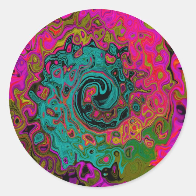 Sticker Rond Turquoise Tripant Abstrait Rétro Tourbillon Liquid (Devant)