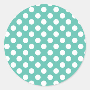 Sticker Rond Turquoise Turquoise & Blanc Pois fête d'anniversai