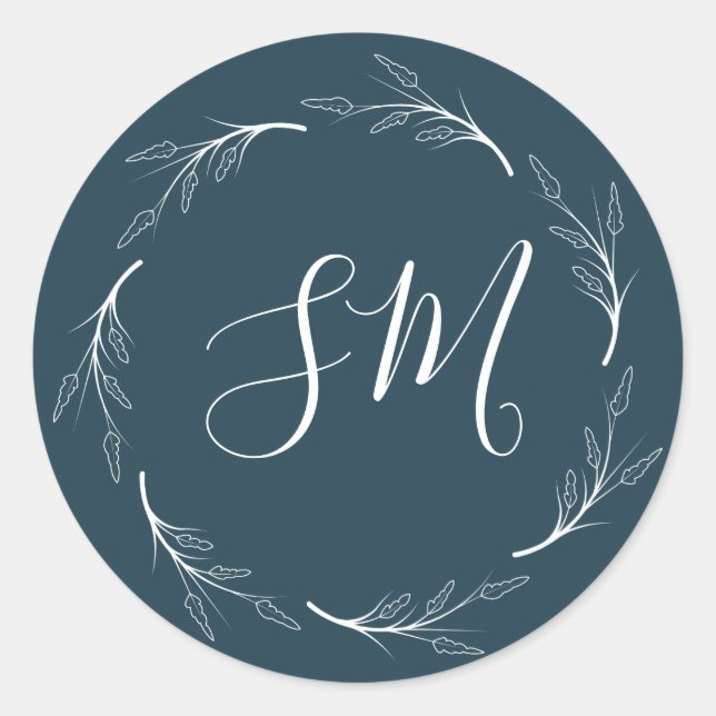Sticker Rond Turquoise vert foncé feuille blanche Mariage de mo (Devant)