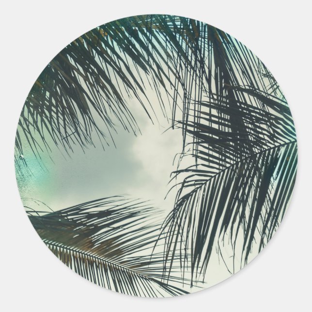 Sticker Rond Turquoise Vintage Glam Palm Tropical Mariage (Devant)