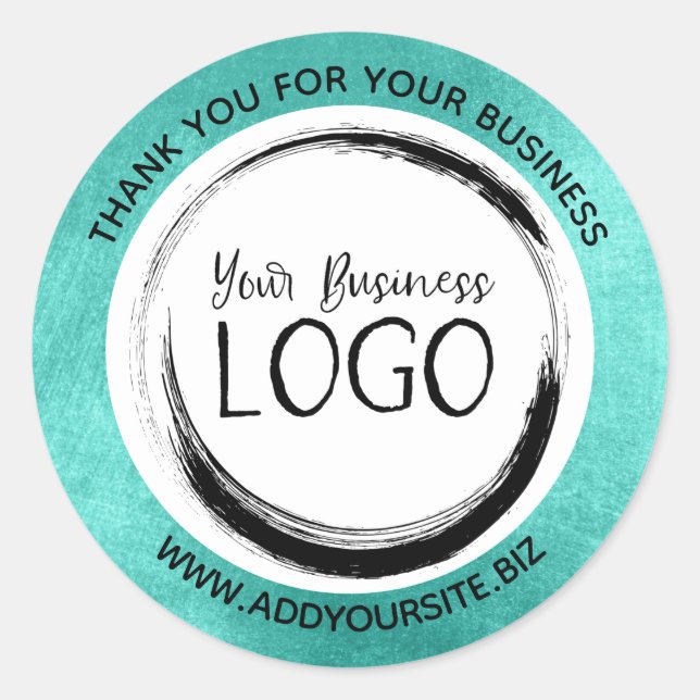 Sticker Rond Turquoise White Circle Business Logo Merci (Devant)