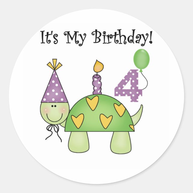 Sticker Rond Turtle 4th Birthday Tshirts et cadeaux (Devant)
