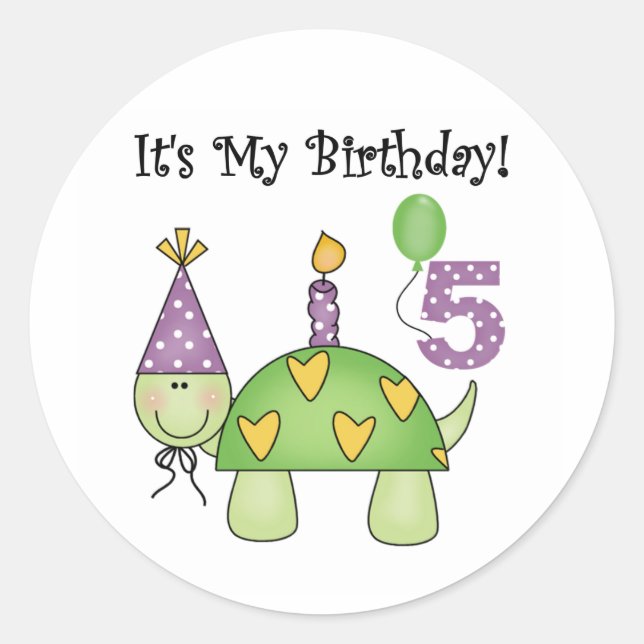 Sticker Rond Turtle 5e Anniversaire Tshirts et cadeaux (Devant)