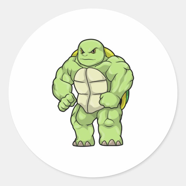 Sticker Rond Turtle as Bodybuilder with Six pack (Devant)