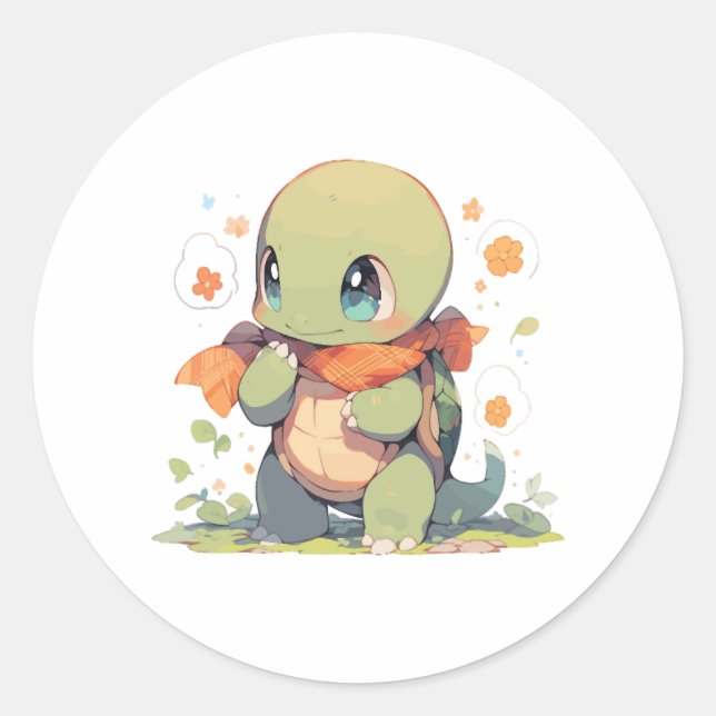 Sticker Rond Turtle Baby Turtle Turtle Tank Lizard Lizard (Devant)