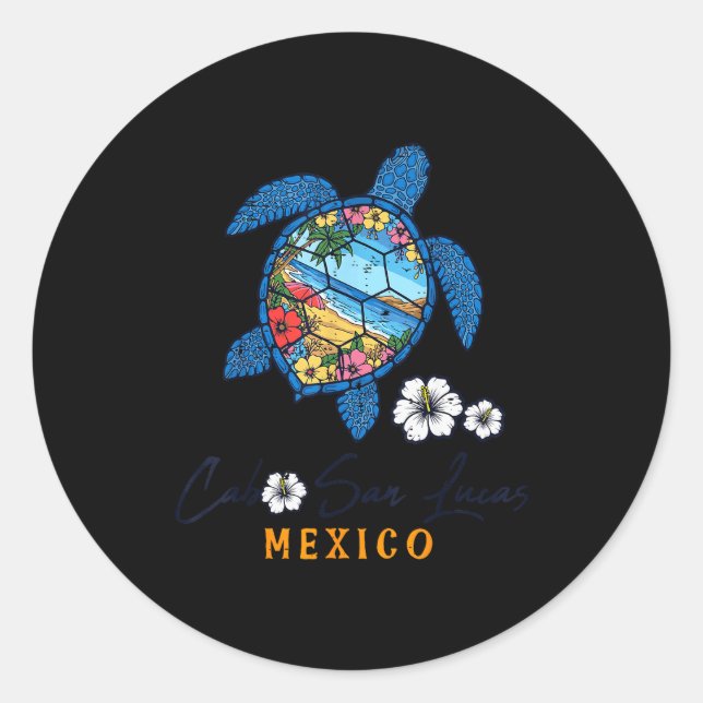 Sticker Rond Turtle Cabo San Lucas Mexico Vacation Summer Men W (Devant)