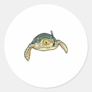 Sticker Rond Turtle Diver Snorkel