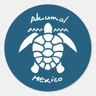Sticker Rond Turtle Diving Akumal, Mexique