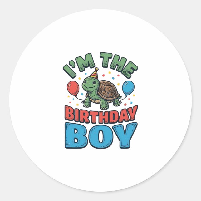 Sticker Rond Turtle pour garçon d'anniversaire Design de chemis (Devant)