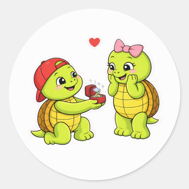 Sticker Rond Turtle proposal with engagement ring (Devant)