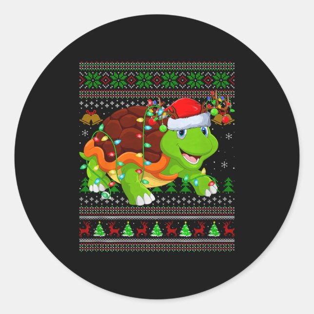 Sticker Rond Turtle Pulls de Noël Moche Fête Santa Mignon  (Devant)