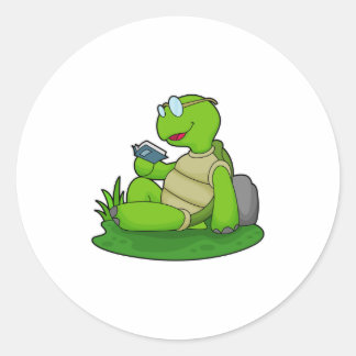 Sticker Rond Turtle Reading Book