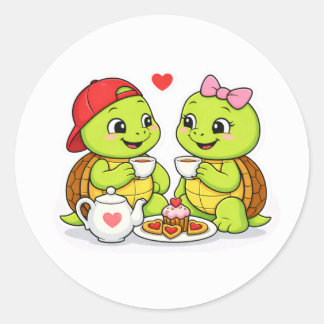 Sticker Rond Turtle tea time with love