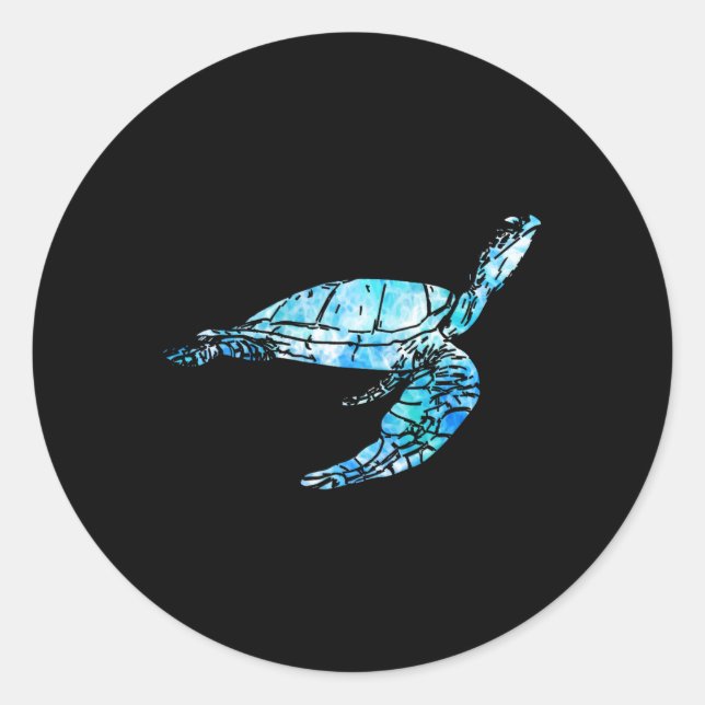 Sticker Rond Turtle Tie Dye Aquarelle Mer Ocean Save Planet Ea (Devant)
