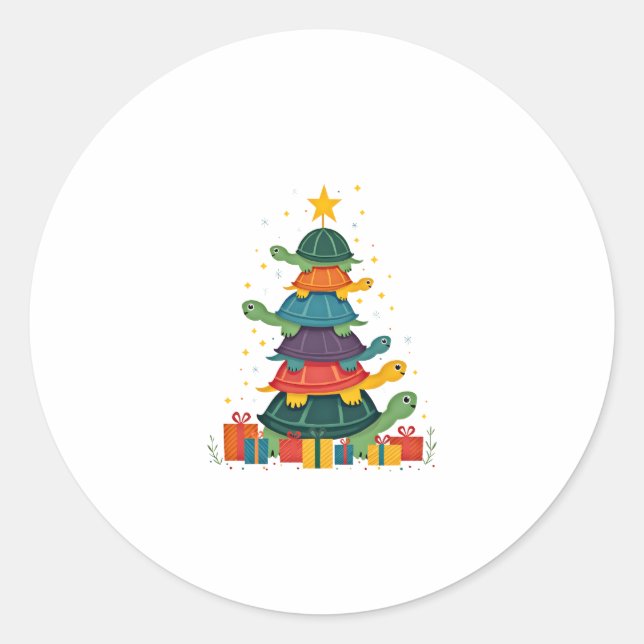 Sticker Rond Turtle Tree Christmas Tree Adorable Turtle Christm (Devant)